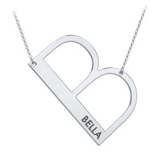 Engravable Asymmetrical Initial Necklace - B – Sterling Silver