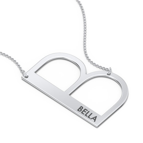 Engravable Asymmetrical Initial Necklace - B – Sterling Silver
