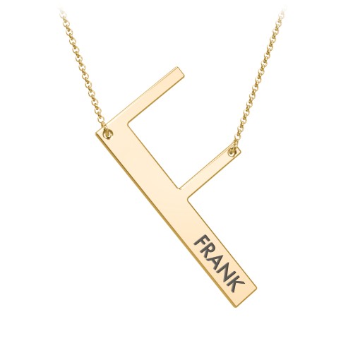 Engravable Asymmetrical Initial Necklace - F – 18K Gold Plated Silver