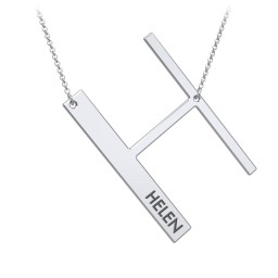 Engravable Asymmetrical Initial Necklace - H