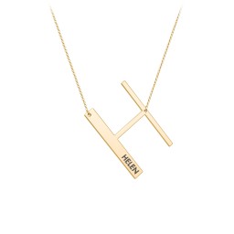 Engravable Asymmetrical Initial Necklace - H in 18K Gold Plated Silver