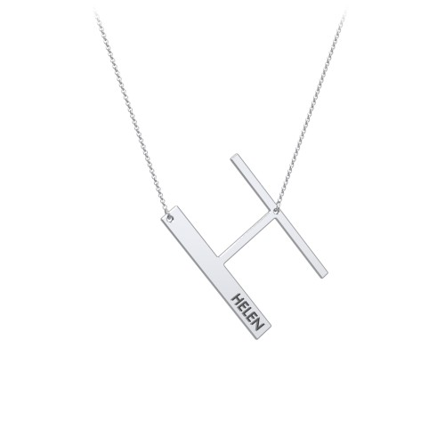 Engravable Asymmetrical Initial Necklace - H – Sterling Silver