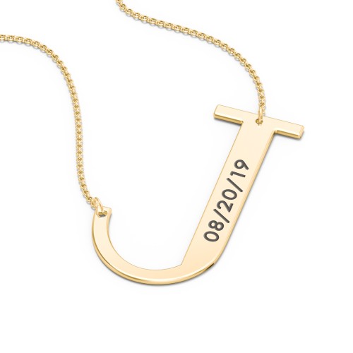 Engravable Asymmetrical Initial Necklace - J – 18K Gold Plated Silver