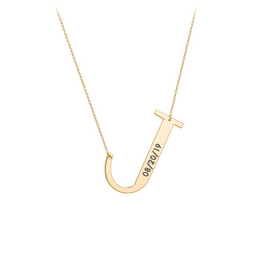 Engravable Asymmetrical Initial Necklace - J – 18K Gold Plated Silver