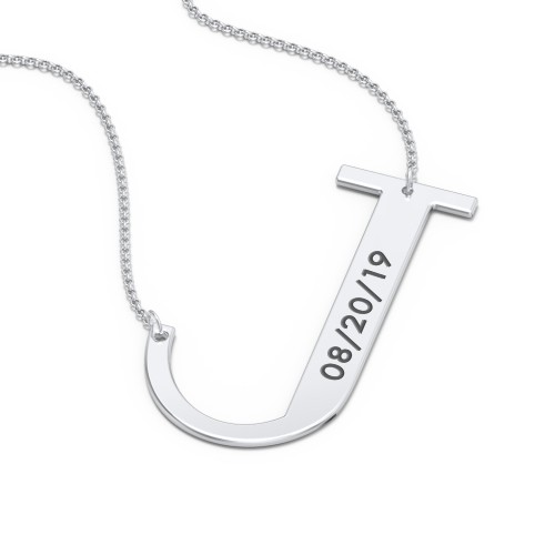 Engravable Asymmetrical Initial Necklace - J – Sterling Silver