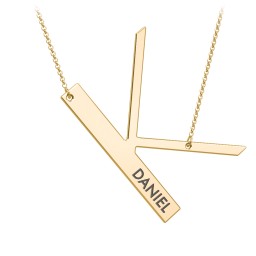Engravable Asymmetrical Initial Necklace - K in 18K Gold Plated Silver