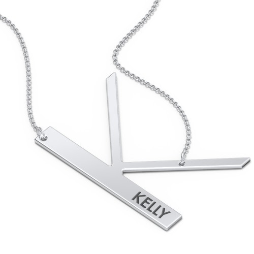 Engravable Asymmetrical Initial Necklace - K – Sterling Silver