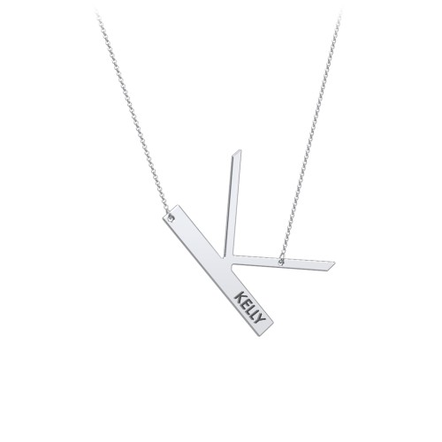 Engravable Asymmetrical Initial Necklace - K – Sterling Silver
