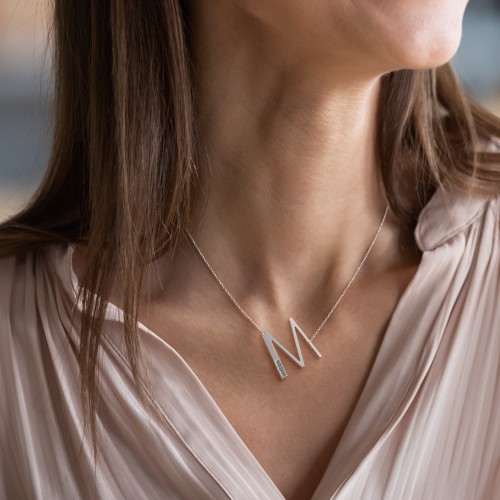 Engravable Asymmetrical Initial Necklace - M – Sterling Silver
