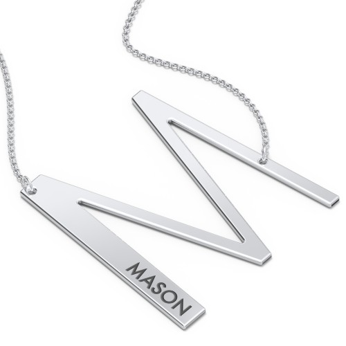 Engravable Asymmetrical Initial Necklace - M – Sterling Silver