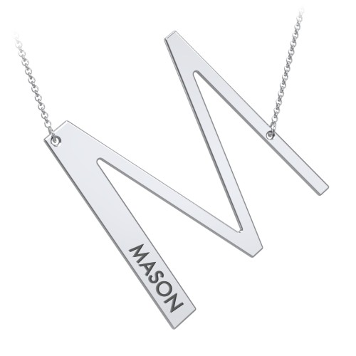 Engravable Asymmetrical Initial Necklace - M – Sterling Silver
