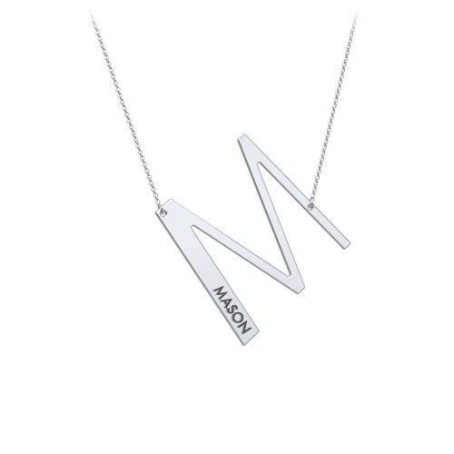Engravable Asymmetrical Initial Necklace - M – Sterling Silver