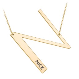 Engravable Asymmetrical Initial Necklace - N in 18K Gold Plated Silver