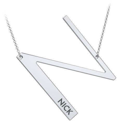 Engravable Asymmetrical Initial Necklace - N – Sterling Silver