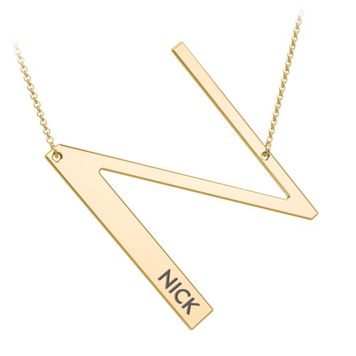 Engravable Asymmetrical Initial Necklace - N – 18K Gold Plated Silver