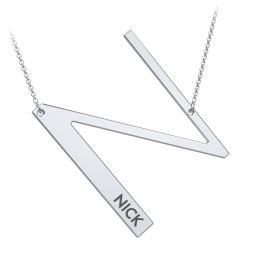Engravable Asymmetrical Initial Necklace - N in 925 Sterling Silver