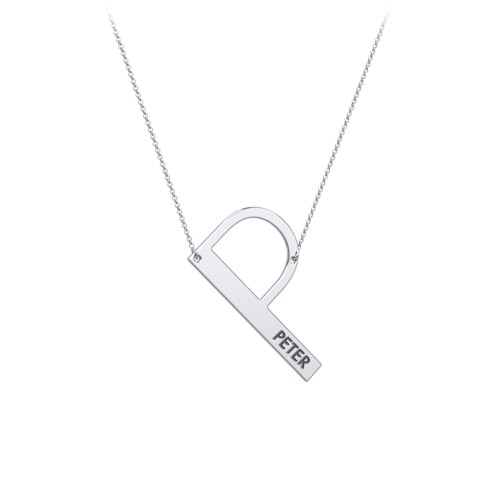 Engravable Asymmetrical Initial Necklace - P – Sterling Silver