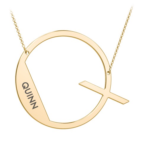 Engravable Asymmetrical Initial Necklace - Q – 18K Gold Plated Silver