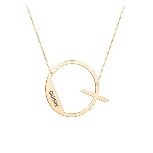 Engravable Asymmetrical Initial Necklace - Q – 18K Gold Plated Silver