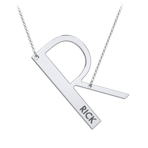 Engravable Asymmetrical Initial Necklace - R