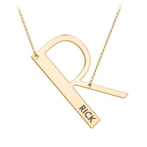 Engravable Asymmetrical Initial Necklace - R – 18K Gold Plated Silver
