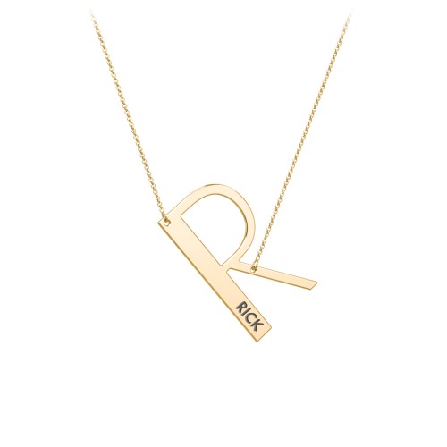 Engravable Asymmetrical Initial Necklace - R – 18K Gold Plated Silver