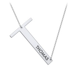 Engravable Asymmetrical Initial Necklace - T – Sterling Silver