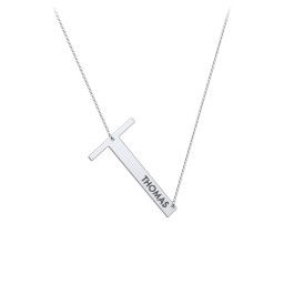 Engravable Asymmetrical Initial Necklace - T in 925 Sterling Silver