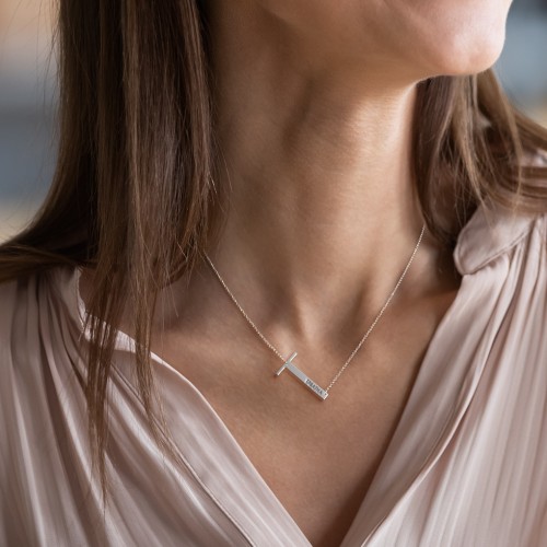 Engravable Asymmetrical Initial Necklace - T – Sterling Silver