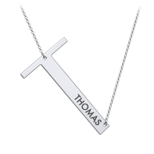 Engravable Asymmetrical Initial Necklace - T – Sterling Silver