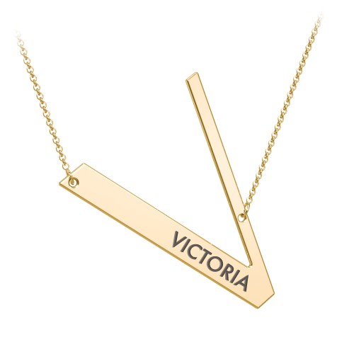 Engravable Asymmetrical Initial Necklace - V – 18K Gold Plated Silver