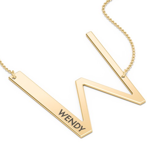 Engravable Asymmetrical Initial Necklace - W – 18K Gold Plated Silver