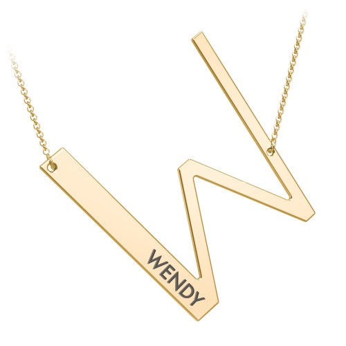 Engravable Asymmetrical Initial Necklace - W – 18K Gold Plated Silver