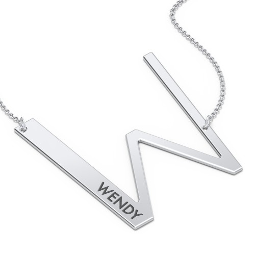 Engravable Asymmetrical Initial Necklace - W – Sterling Silver