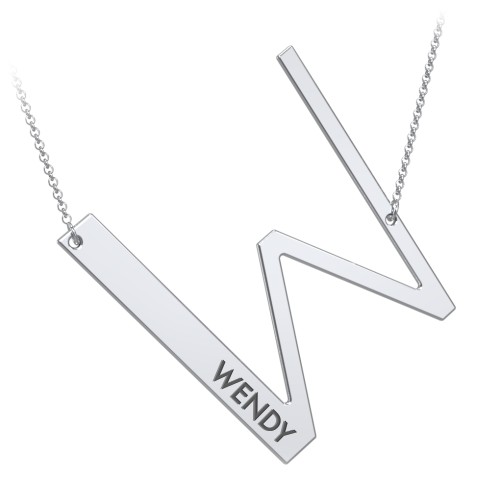 Engravable Asymmetrical Initial Necklace - W – Sterling Silver
