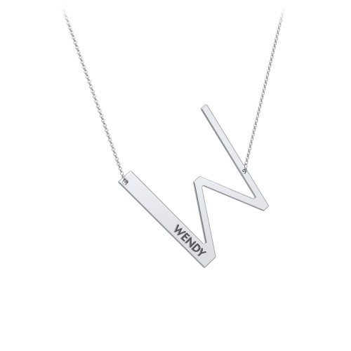 Engravable Asymmetrical Initial Necklace - W – Sterling Silver