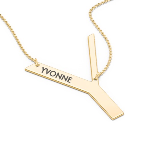 Engravable Asymmetrical Initial Necklace - Y – 18K Gold Plated Silver