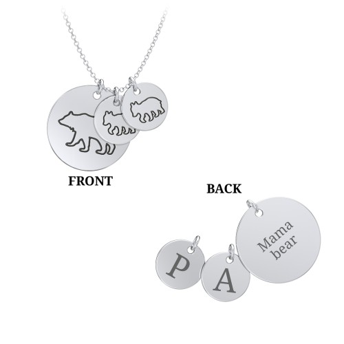 Engravable Mama Bear & 2 Cub Disc Necklace – Sterling Silver