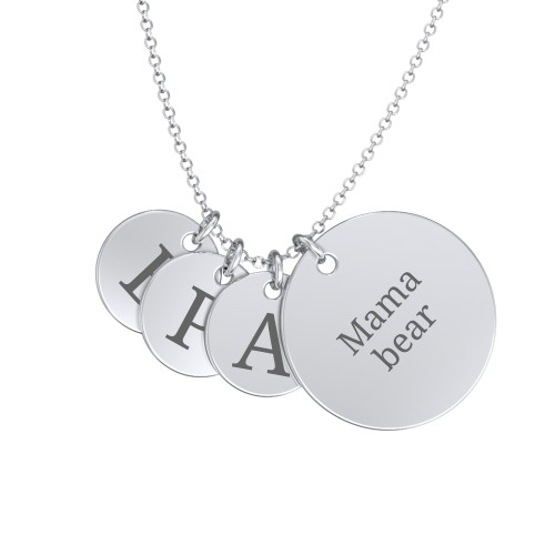 Engravable Mama Bear & 3 Cub Disc Necklace – Sterling Silver