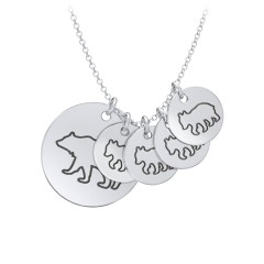 Engravable Mama Bear & 4 Cub Disc Necklace – Sterling Silver