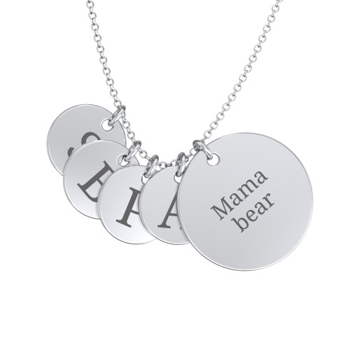 Engravable Mama Bear & 4 Cub Disc Necklace – Sterling Silver