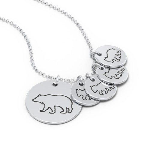 Engravable Mama Bear & 4 Cub Disc Necklace – Sterling Silver