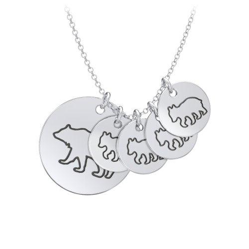 Engravable Mama Bear & 4 Cub Disc Necklace – Sterling Silver