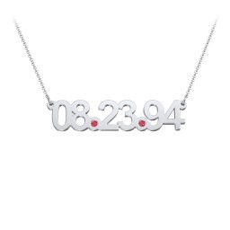Date Necklace with Birthstones in 925 Sterling Silver