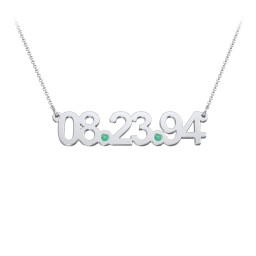 Date Necklace with Birthstones in 925 Sterling Silver with Emerald