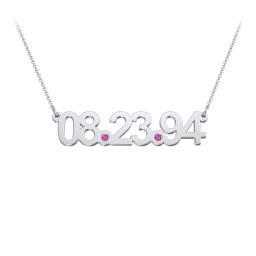 Date Necklace with Birthstones in 925 Sterling Silver with Ruby