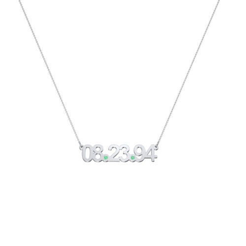 Date Necklace with Birthstones – Sterling Silver with Emerald