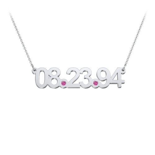Date Necklace with Birthstones – Sterling Silver with Ruby
