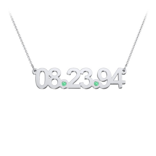 Date Necklace with Birthstones – Sterling Silver with Emerald