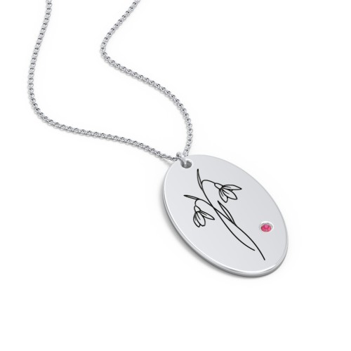 January Birth Flower Disc Necklace with Gemstone